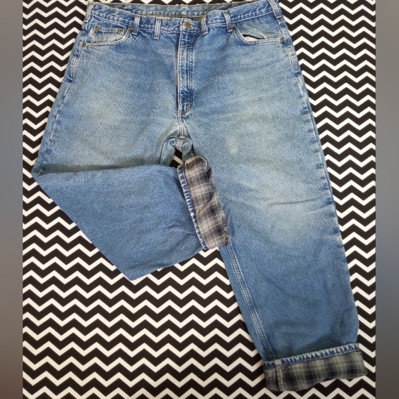Vintage CARHARTT flannel lined jeans denim pants men's regular size 44 x 30 - b5 - Picture 1 of 8